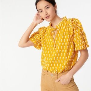J. Crew Voile Ruffle Sunflower Embroidered Blouse Shirt Mustard Yellow White